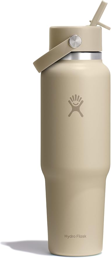 Hydro Flask Travel Water Bottle - Insulated Stainless Steel - Wide Straw Lid, Non Spill, Leakproof in 40 Oz Oat Tan