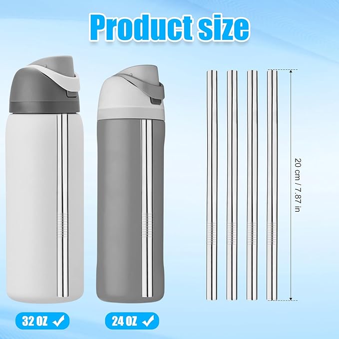 4pcs Water Bottle Straws for Owala 24oz 32oz, Stainless Steel Metal Straws Replacement with 2 Straw Cleaners Reusable Tumbler Bottle Accessories Parts for Indoor Outdoor Sports Trips