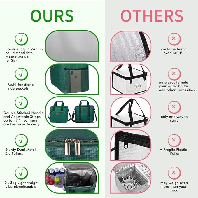 Iknoe Large Cooler Bag Collapsible 24 Can Insulated Bags Leakproof Lunch Cooler Tote with Multi-Pockets for Adult Insulated Thermal Bag for Beach, Picnic, Office Work(Blackish Green)