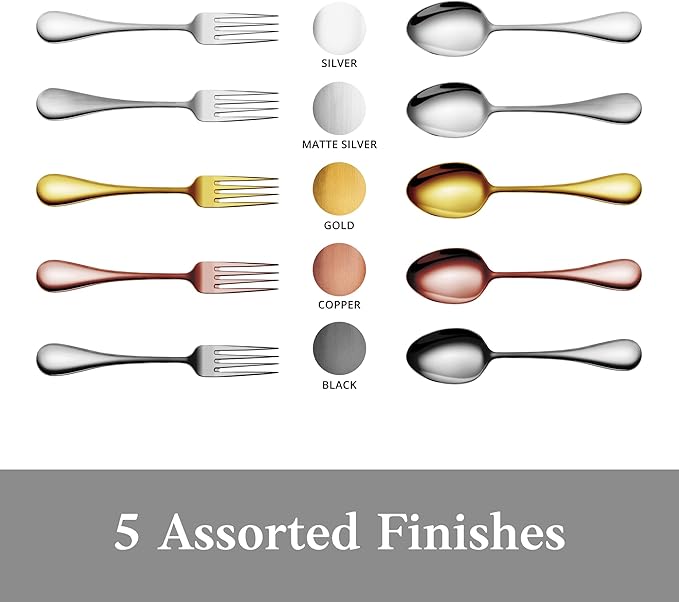 Artaste 56426 Rain 18/10 Stainless Steel Table LARGE SERVING Spoons and Forks Set, of 6 in Each, Silver
