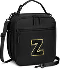 Initial Insulated Lunch Bag for Boys Kids, Back to School Gift, Reusable Leak-proof Lunch Box with Adjustable Strap for School Daycare Travel Picnic（Black，Z）