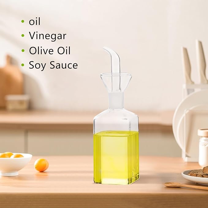 LandHope Oil Bottle Glass Olive Oil Dispenser Bottle Glass Cooking Oil Vinegar Measuring Dispenser With Spout for Kitchen and BBQ (250ml/8.54oz)