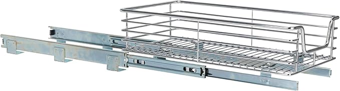 Household Essentials Glidez Chrome-Plated Steel 1-Tier Sliding Under Sink Cabinet Organizer, Chrome , 14.5"