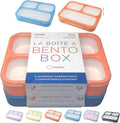 kinsho Bento Lunch Boxes for Adults or Kids | Large 3 Compartment Containers with Dividers for Meals and Snacks for School or Work Lunches, Women Men Includes Utensils | Coral Blue 2 pack
