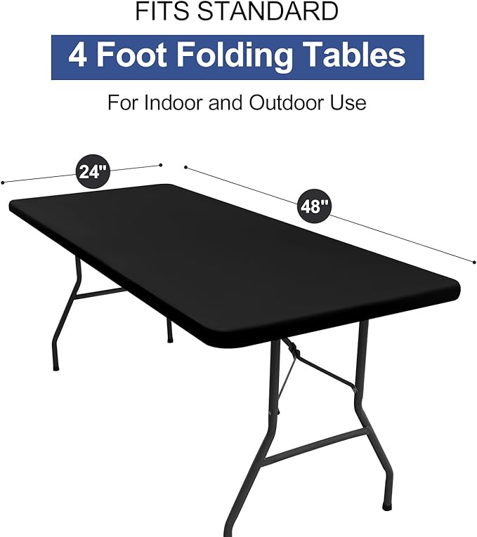 homing Rectangle Table Cloth Cover, Waterproof Polyester Elastic Fitted Tablecloth, Fits for 4 Foot Folding Tables, Washable Table Protector for Picnic, Camping, Outdoor (Black, 24" x 48")