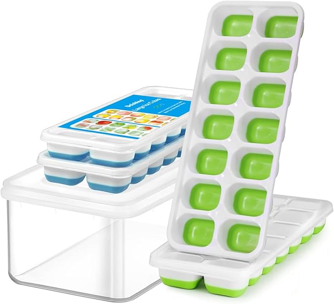 Ice Cube Trays for Freezer Ice tray - Easy to Release Silicone Ice Trays with Spill-Resistant Lids, Reusable Ice Cubes,Stackable and BPA-Free, Perfect for Cocktails, Baby Food, and Iced Coffee