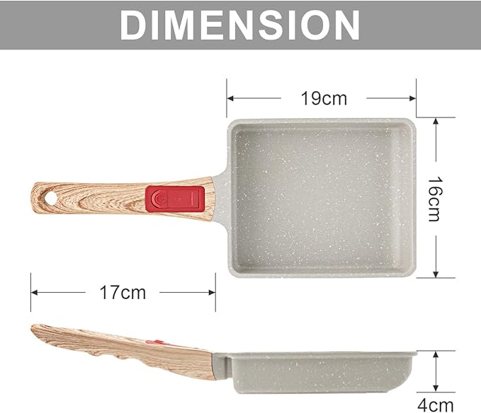 Nonstick Tamagoyaki Pan, Japanese Egg Omelette Pan Nonstick, Square Frying Pan with Detachable Handle, PFAS & PFOA-Free, Oven Safe
