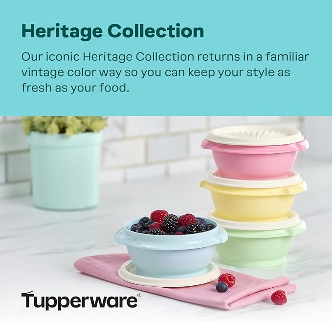 Tupperware Heritage Collection, New 16 Piece Food Storage Container Set in Vintage Colors, Dishwasher Safe and BPA Free (8 containers, 8 lids)