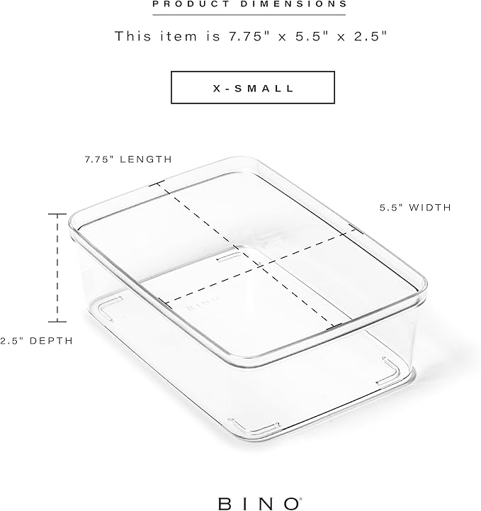BINO | Plastic Storage Bins, X-Small - 5 Pack | THE LUCID COLLECTION | Multi-Use Built-In Handles BPA-Free Clear Storage Containers | Fridge Organizer | Pantry & Home Organization