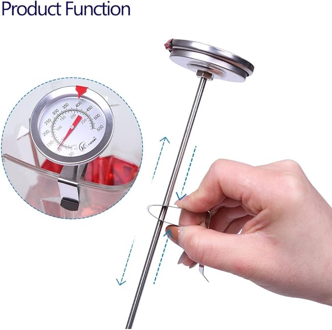 KT THERMO Candy/Deep Fry Thermometer with Instant Read,Dial Thermometer,12" Stainless Steel Stem Meat Cooking Thermometer,Best for Turkey,BBQ,Grill,Analog display