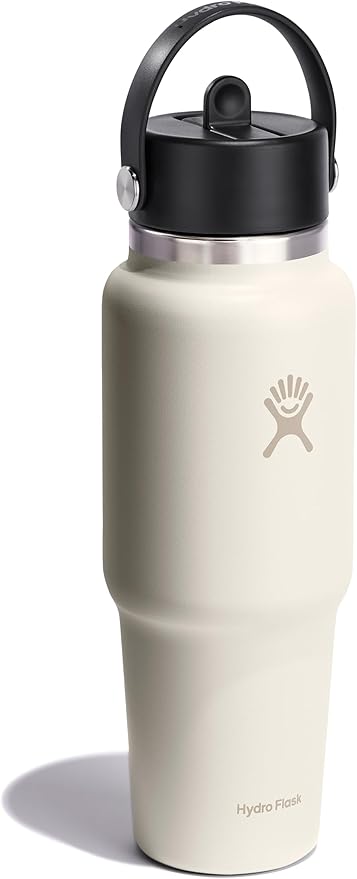 Hydro Flask Travel Water Bottle - Insulated Stainless Steel - Wide Straw Lid, Non Spill, Leakproof in 32 Oz Ivory