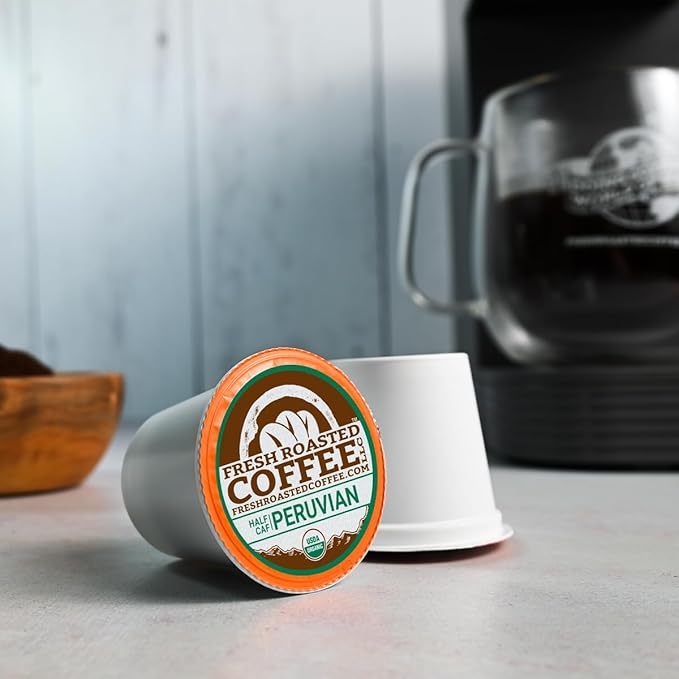Fresh Roasted Coffee, Organic Water-Processed Half-Caf Variety Pack | USDA Organic, Kosher | K-Cup Compatible, 96 Pods
