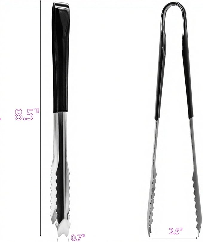 2 Pcs Stainless Steel Ice Tongs,6Inch Heat-Resistant Food Tongs with Black Silicone Handles - Ideal for Ice Cubes, Fruits, Milk Tea, Sugar Cubes, Home Kitchen Use