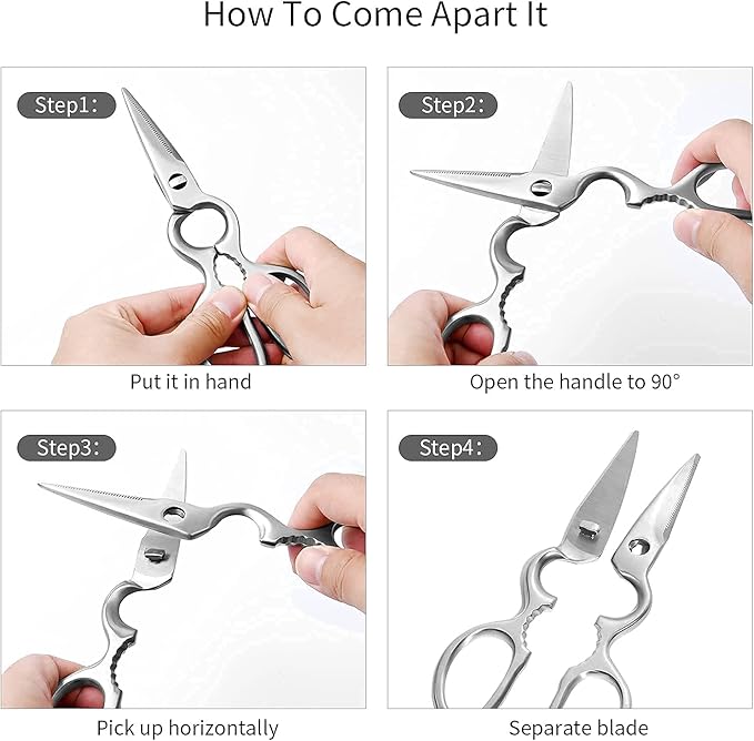 Stainless Steel Kitchen Shears Heavy Duty Full-Steel Forged Metal Scissors for Food, Professional Chef Shears Bone Cutting Meat Pizza Scissors Kitchen Utensils Come Apart, Silver