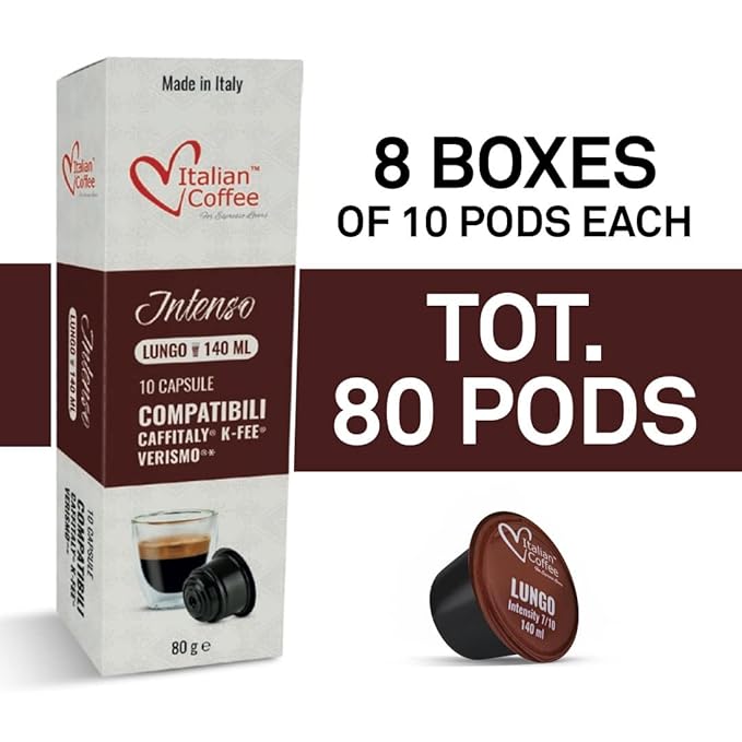 ITALIAN COFFEE FOR ESPRESSO LOVERS Italian Coffee capsules compatible with Verismo, CBTL, Caffitaly, K-fee systems (80 pods LUNGO blend)