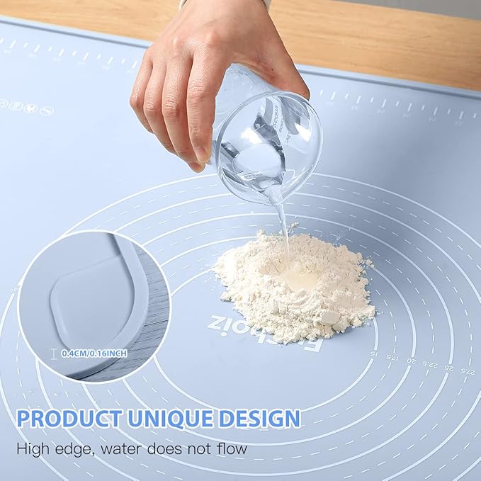 Silicone Pastry Mat 20"*16" Extra Thick Non Stick Baking Mat Food Grade Silicone Dough Rolling Bake Mat with Edge Heightening Blue