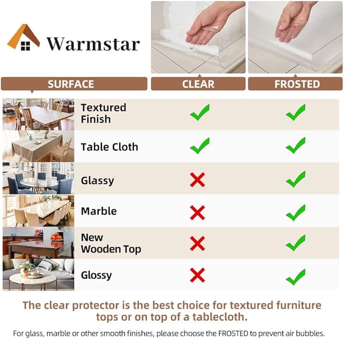 Warmstar Clear Table Cover Protector 24 x 108 Inch,1.5mm Thick Plastic Table Cover Rectangle,PVC Clear Table Protector,Desk Protector Mat for Kitchen, Dresser, Writing Desk，Dining Room Table