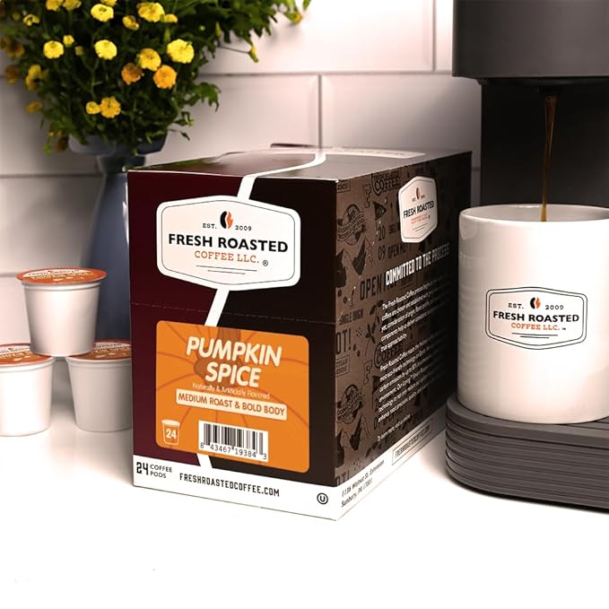Fresh Roasted Coffee, Pumpkin Spice, Flavored Coffee Pods, K-Cup Compatible, 24 Count
