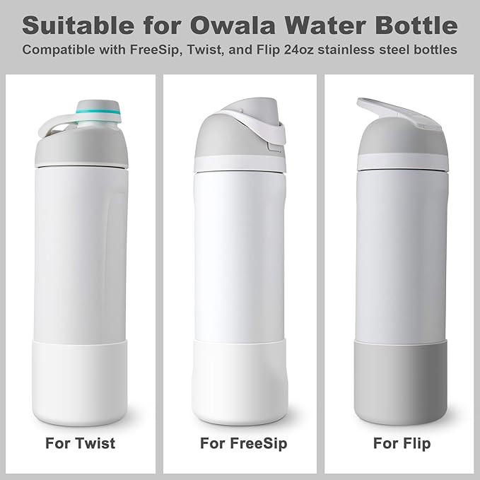 2PCS Silicone Water Bottle Boot for Owala 24oz 32oz 40oz, Protective Bottom Bumper Anti-Slip Sleeve for FreeSip, Twist, and Flip Stainless Steel Bottles, Dishwasher Safe and BPA Free