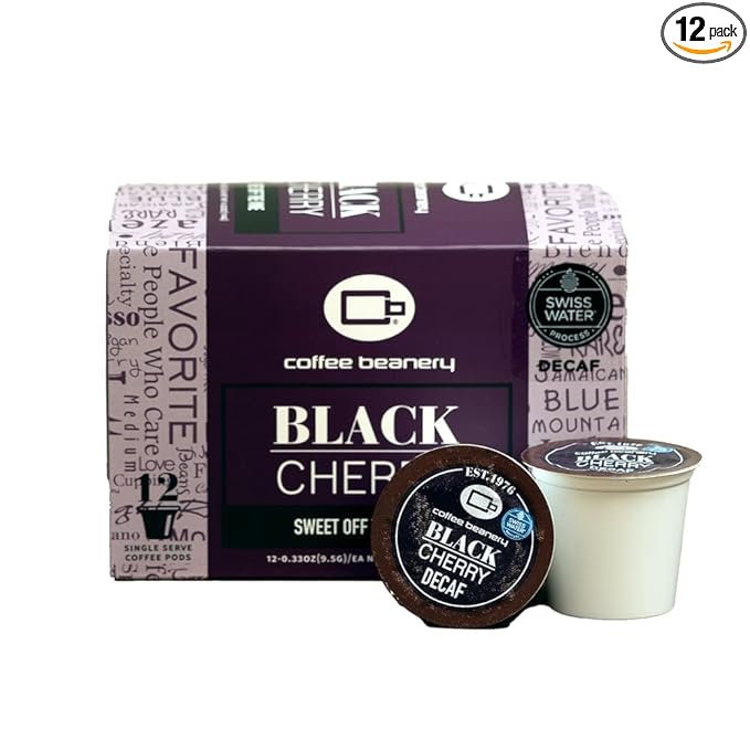 Black Cherry Decaf Coffee Pods by Coffee Beanery | 12ct Medium Roast Arbica Coffee