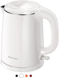 Secura Stainless Steel Double Wall Electric Kettle Water Heater for Tea Coffee w/Auto Shut-Off and Boil-Dry Protection, 1.0L (White) SWK-1001DW/HB-K012