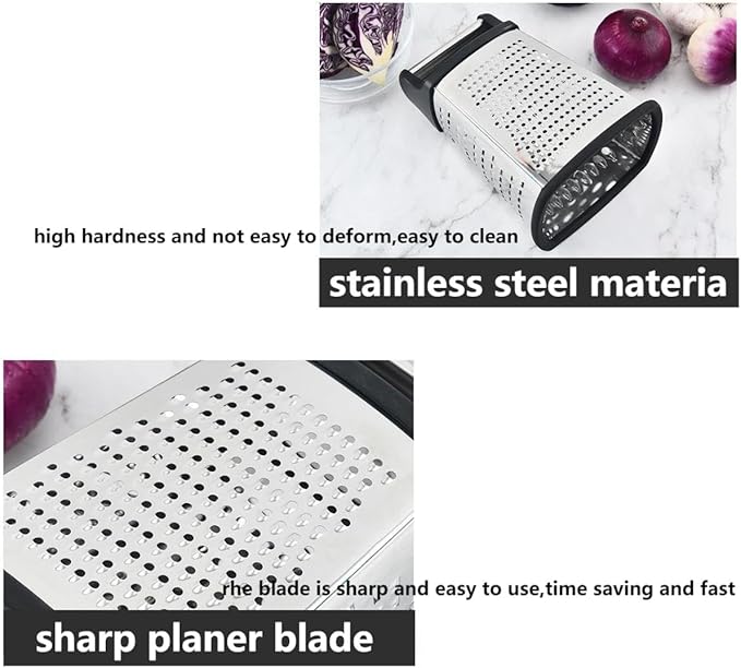 Stainless Steel 4 Sides Grater Slicer with Handle, Multifunctional Cutter Planing for Ginger, Garlic, Cucumbers, Carrots, Cheese, Potato, Ergonomic Design Kitchen Gadgets Accessories（Red）