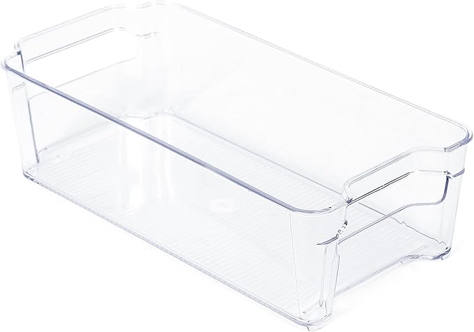 Smart Design Stackable Set of 4 Refrigerator Bins with Handle - 6 x 12 Inch - BPA Free Plastic - Fridge, Freezer, Pantry Organizer, Cabinet Storage, Food, Produce, Fruit Containers - Kitchen - Clear
