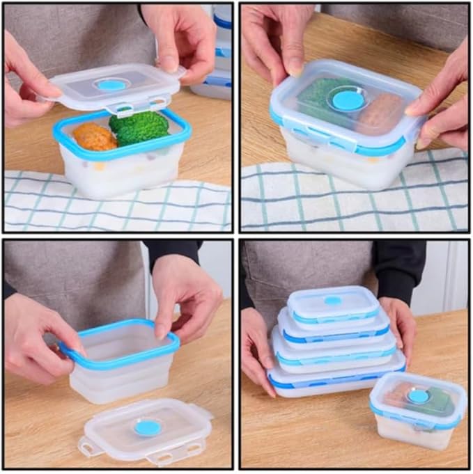 ECOBERI Small Collapsible Silicone Containers, Perfect for Snacks, Travel, Space-Saving Storage, Set of 4