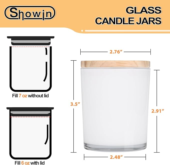 Thick Candle Jars for Making Candles 12 Pcs, 7 OZ Empty Jars with Wood Lids for Candle Making, Sample Container, White