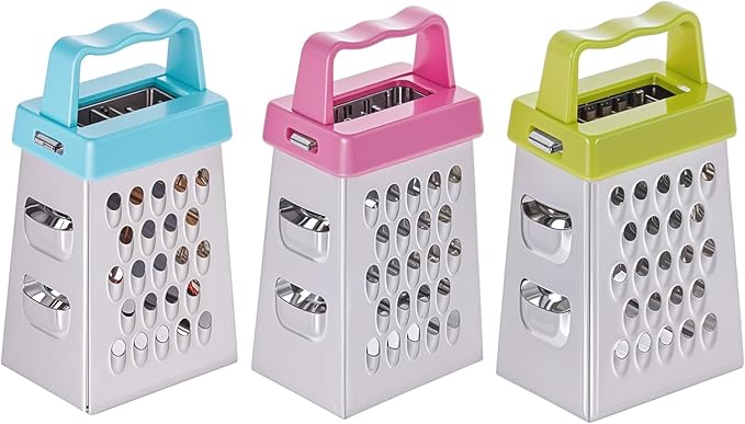 Mini Cheese Grater, 3Pcs Stainless Steel Box Grater with Handle Professional Cheese Slicer Grater for Kitchen Slicer Cheese Ginger Vegetable Multifunction Dishwasher Safe