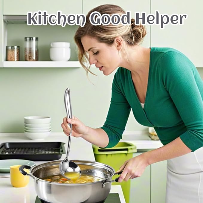 304 Stainless Steel Kitchen Utensils Set, VALESKA 6PCS Metal Cooking Utensils Set, Wok Spatula, Ladle, Skimmer Slotted Spoon, Pasta Spoon, Serving Large Ladle, Slotted Spatula Tunner