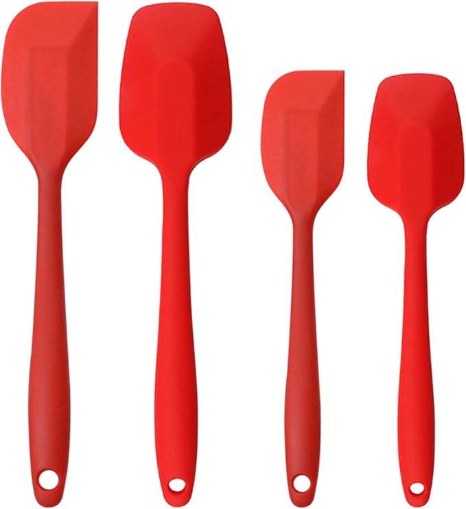 Silicone Spatulas Set, Rubber Spoon Spatula Heat Resistant Spoonula One Piece Design Seamless Spatula Non-Stick Scrapers Baking Mixing Tool (Red Set)
