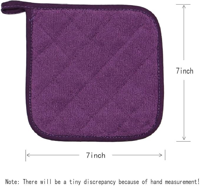 Cotton Pot Holders Cotton Made Machine Washable Heat Resistant Everyday Kitchen Basic Terry Pot Holder, Hot Pads, Trivet for Cooking and Baking Set of 4 (Eggplant)