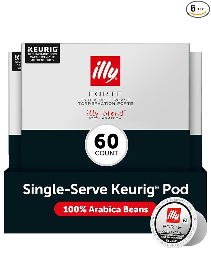 Illy Coffee K Cups - Pods For Keurig Machines – Forte Dark Roast – Toasted Bread & Dark Chocolate - Rich, Flavorful & Strong Flavor - No Preservatives – 10 Count, 6 Pack