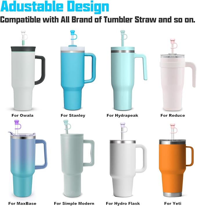 Adjustable Straw Cover for All Brand of Stanley, Simple Modern, Yeti, Owala, Hydro Flask, Reduce, Maars, Meoky, MaxBase, Beast, Hydrapeak and so on, Diameter 6mm-10mm, BPA Free, Dishwasher safe
