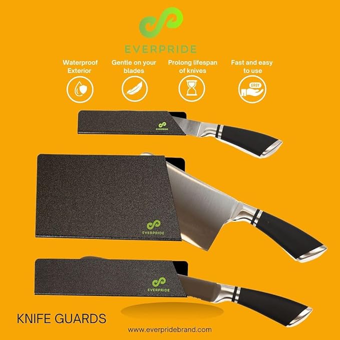 EVERPRIDE 6 & 8 Inch plus a Meat Cleaver Chef Knife Guard Set (3-Piece Set) Universal Blade Edge Cover and Knife Sheaths for Chef and Kitchen Knives Durable BPA-Free Felt Lined Sturdy ABS Plastic