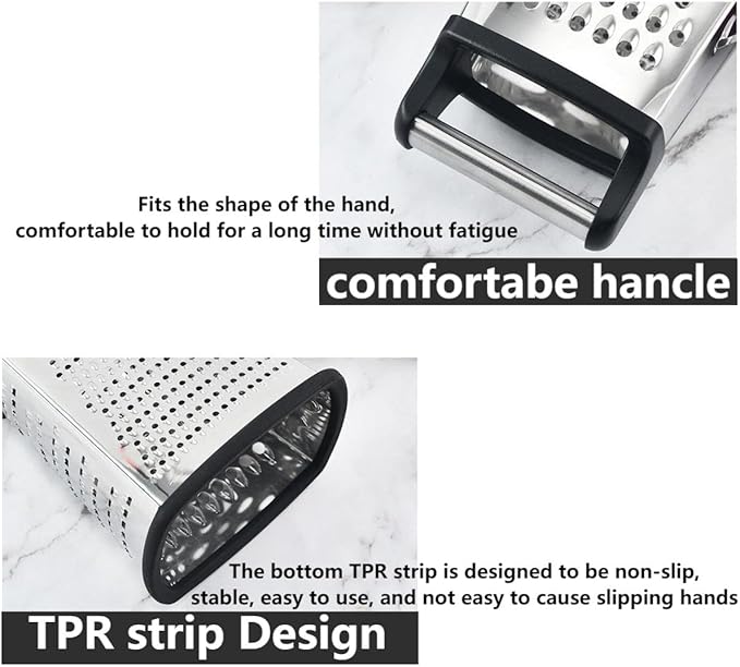 Stainless Steel 4 Sides Grater Slicer with Handle, Multifunctional Cutter Planing for Ginger, Garlic, Cucumbers, Carrots, Cheese, Potato, Ergonomic Design Kitchen Gadgets Accessories（Red）