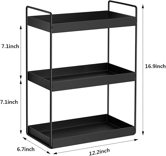 3-Tier Bathroom Countertop Organizer Vanity Tray Cosmetic & Makeup Storage Kitchen Spice Rack Standing Shelf, Black