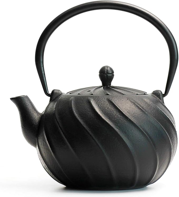 Stovetop Tea Kettle, TOPTIER Japanese Cast Iron Tea Kettle with Infuser for Loose Leaf and Tea Bags, Cast Iron Teakettle Coated with Enameled Interior for 40 oz (1200 ml), Midnight Black