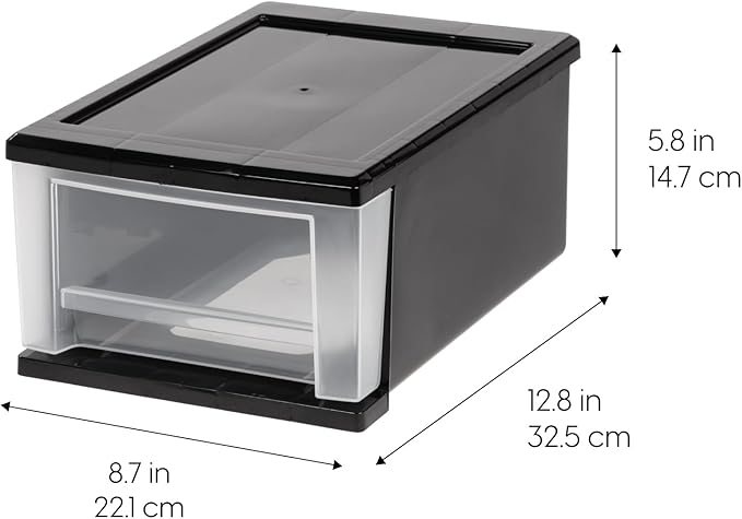 IRIS USA Plastic Stacking, Storage Organizer Unit with Sliding Drawer for Clothes Bedroom Kitchen Under Sink Pantry Craft Room Bathroom Dorm Office, 7 Qt. - 4 Pack, Black