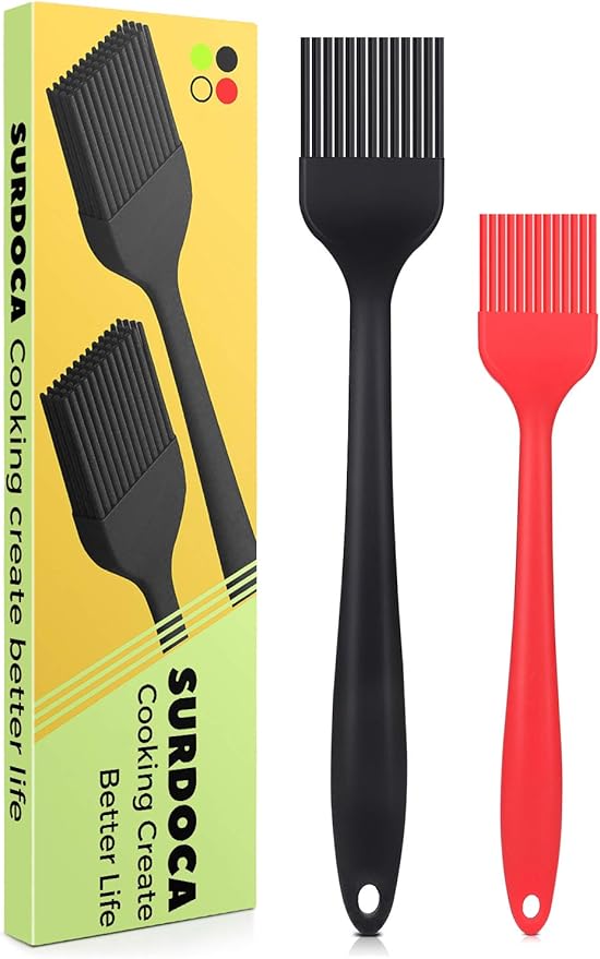 SURDOCA Silicone Pastry Basting Brush - 2Pcs 10 + 8 in Heat Resistant Brush for Baking Cooking Food, BPA Free Kitchen Brush for Sauce Butter Oil, Stainless Steel Core Design for Barbecue BBQ Grilling