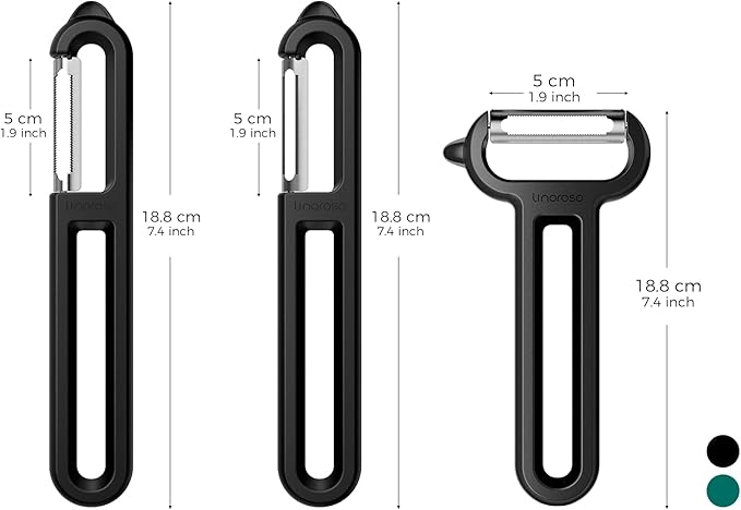 Linoroso 3 Pieces Vegetable Peeler Set with Straight Peeler, Serrated Peeler and Julienne Y-Peeler, Dishwasher Safe Classic Fruit Peeler for Kitchen, Potato Peelers for Peeling veggie and Food, Black