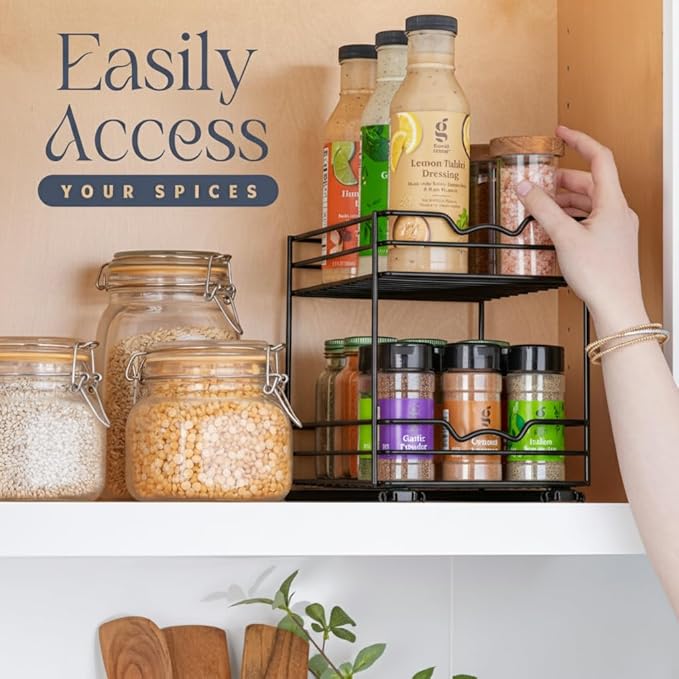 Pull Out Cabinet Organizer for Spices, Cans - Heavy Duty with Lifetime Limited Warranty- Pull Out Spice Rack- Cabinet Pull Out Shelf for Cans,Dishes, Etc, 6-1/2"Wx10-3/8"Dx8-7/8"H, Black