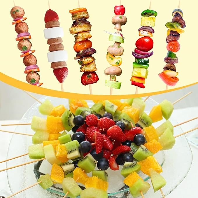 300 Pcs 16 inch Natural Bamboo Skewers, Φ=4mm, PEOUWNES Food Sticks for Appetiser, BBQ, Fruit，Cocktail, Grilling Kebabs, Bouquet, Chocolate Fountain, Corn Dog, Kitchen, Barbecue, Crafting and Party