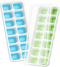 Ice Cube Tray with Lid, 2 Packs 28 Cubes Durable Stackable Ice Cube Trays for Freezer with Removable Lids, Easy-Release Plastic & Silicone Ice Tray for Cocktail, Coffee