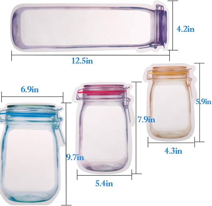 40Pcs Reusable Mason Jar Ziplock Bags,Food Storage Sandwich Bags Ziplock Bags for Kitchen Camping Picnic Organizer (40 Pcs)