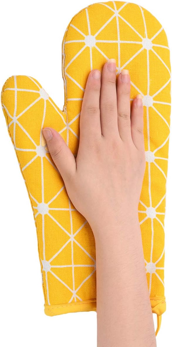 Oven Mitts and Potholders BBQ Gloves-Oven Mitts and Pot Holders with Recycled Infill Silicone Non-Slip Cooking Gloves for Cooking Baking Grilling (4-Piece Set) (Yellow-02)