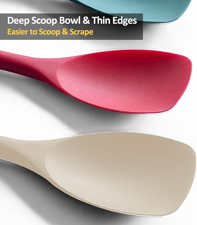 Upgrade Silicone Spatula Spoon Set,VOVOLY Heat Resistant Rubber Spoonula, Seamless Non-Stick Flexible Scrapers for Baking Mixing Tool,3 Pack, Kahki
