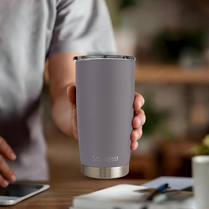 SANDJEST Gray Tumbler 20oz Stainless Steel Double Wall Vacuum Insulated, Travel Coffee Cup, Gifts for Men Women Birthday Christmas