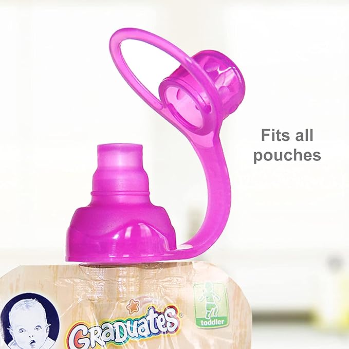 ChooMee SoftSip Food Pouch Top | Baby Led Weaning | No Spill Flow Control Valve, Protects Childs Mouth, 100% Silicone, BPA Free | 2CT Aqua Purple